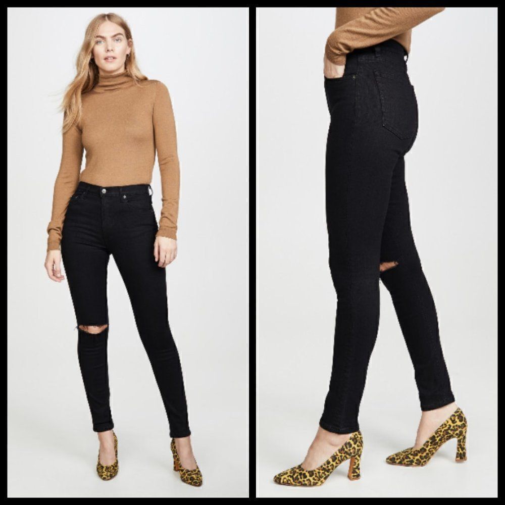 💕REFORMATION💕 Serena High Rise Skinny Crop Jeans Faded Black Destroyed 26 NWOT